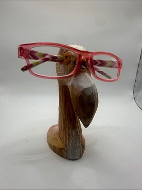 Pink Reading Glasses with Chevron Temples - & wooden flamingo holder
